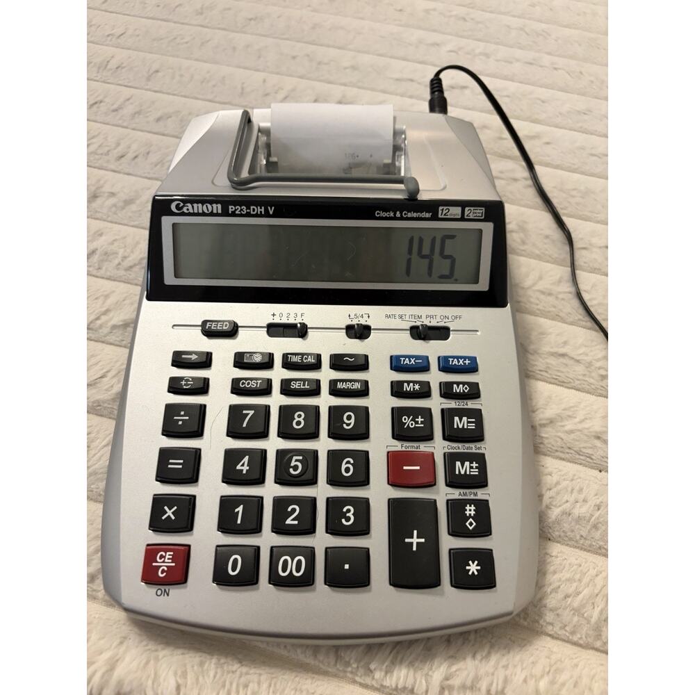 Canon P23-DH V Printing Calculator 12 Digit 2-Color Print w/ Adapter Tested